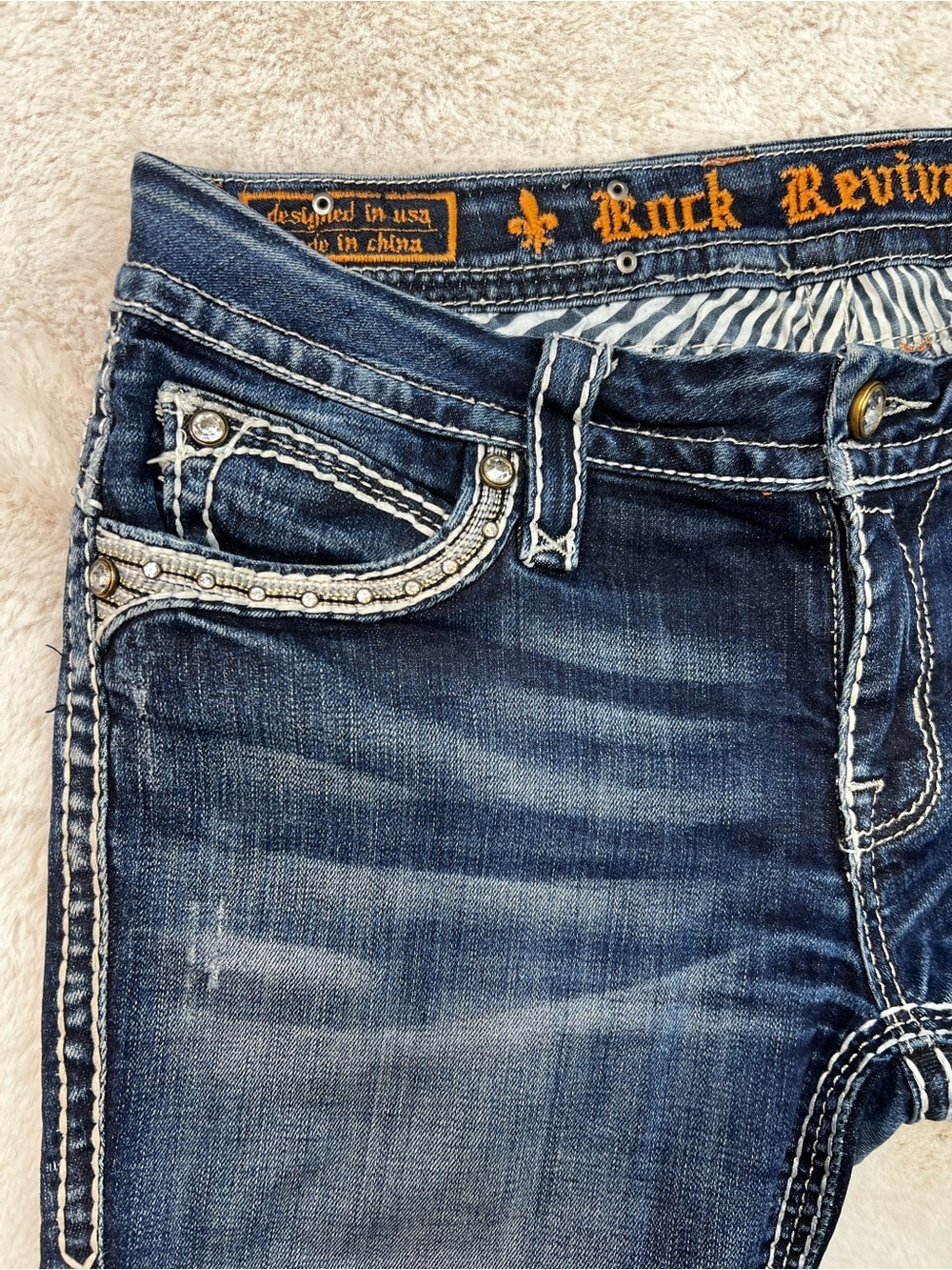 Rock Revival Jeans Low Rise Mei Ankle Skinny Size 29 Fit Dark Wash Blue Bling - Picture 3 of 13